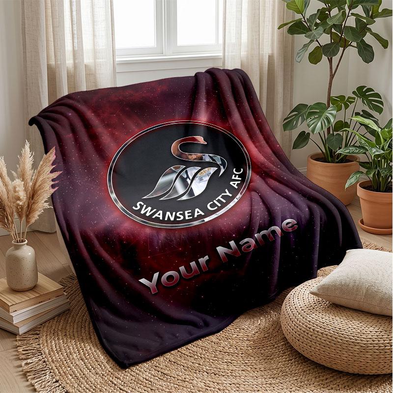 Coperta in Flanella con Nome Personalizzato Swansea City FC Logo Calcio Coperta in Pile Personalizzata Regalo Speciale per Divano Camera da Letto Casa