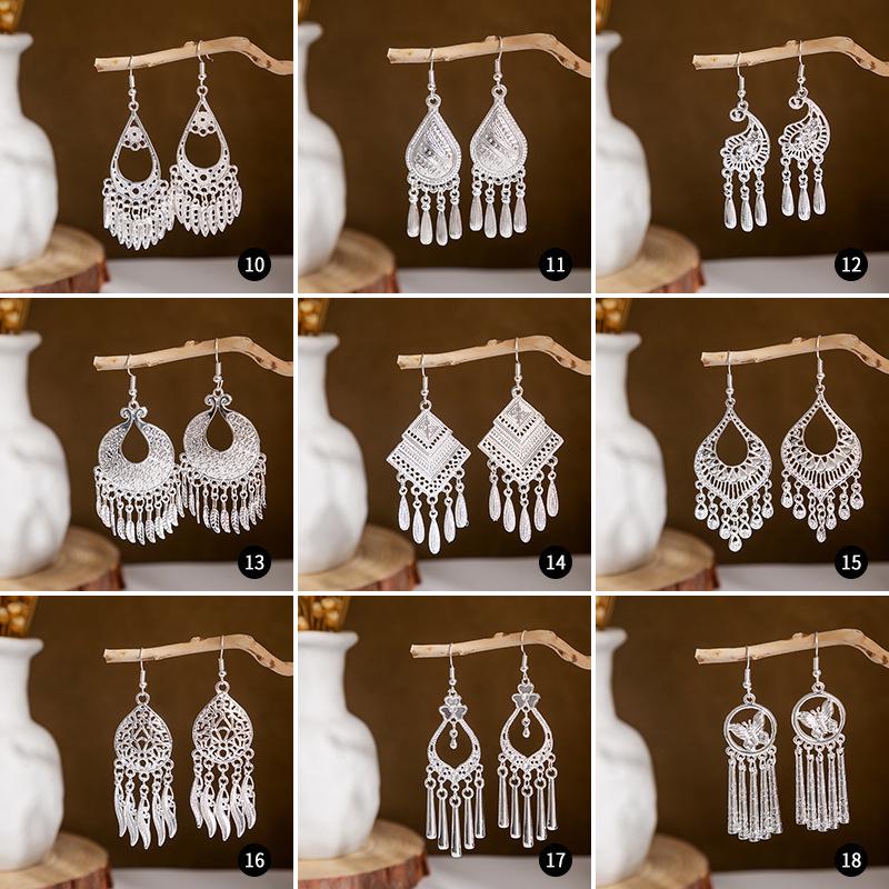 Miao Silver Tassel Dangle Earrings: Ethnic-Style Studs for Women