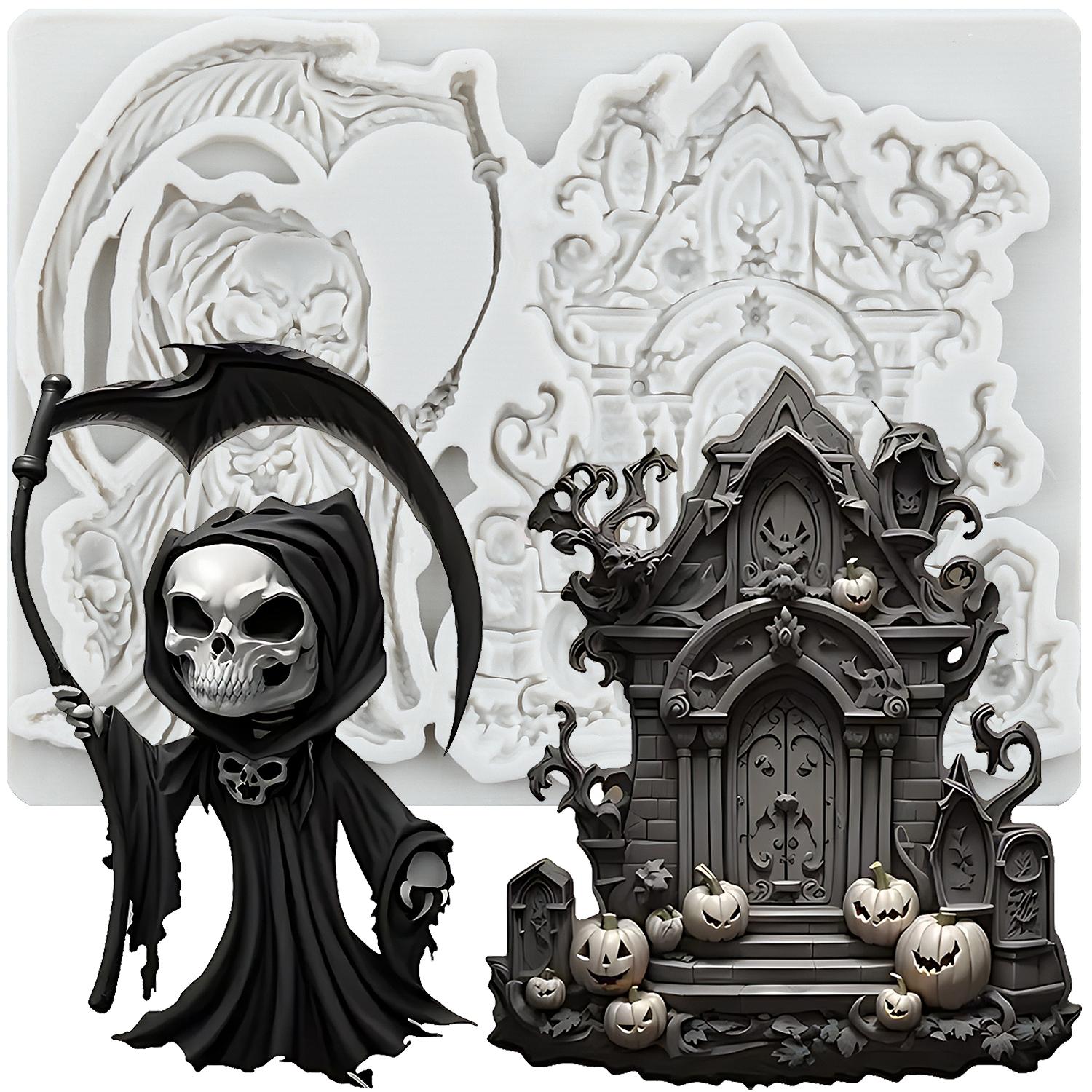 

Хэллоуин Бог Смерти Силиконовые Формы Привидение Дом с Привидениями Форма для Фондана Украшение Торта Топпер для Кексов Шоколадные Конфеты Мастика Полимерная Глина Форма серый