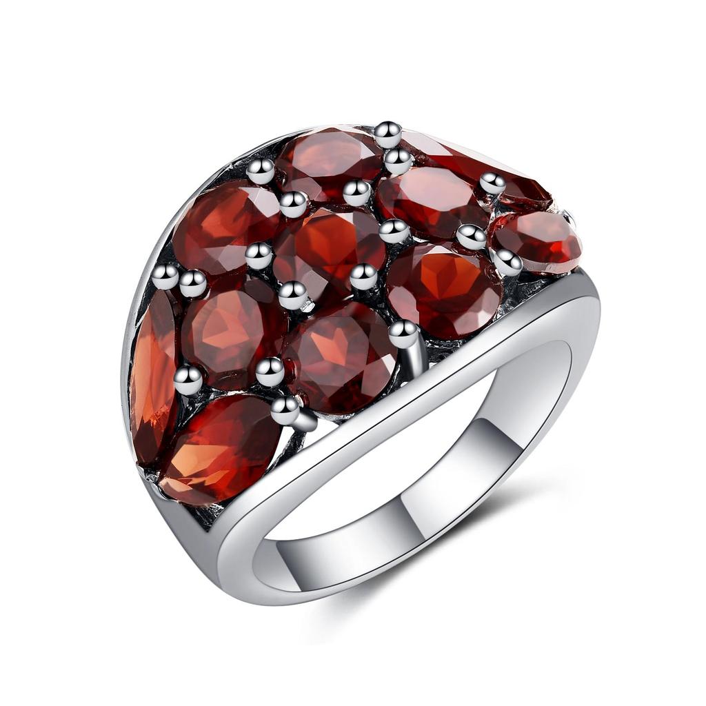 Bague En Argent 925 Avec Grenat Du Mozambique - Pierre Ronde Naturelle, Fait Main, Style Bande Fine