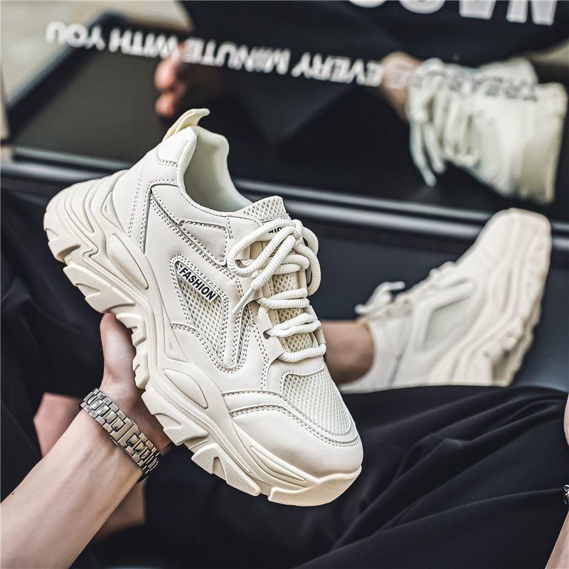 Fashion Beige Men's Casual Sneakers Mesh Upper Outdoor Jogging Athletic Korean Miked Colour Comfortable Light Jump Gym Male Sports Shoes