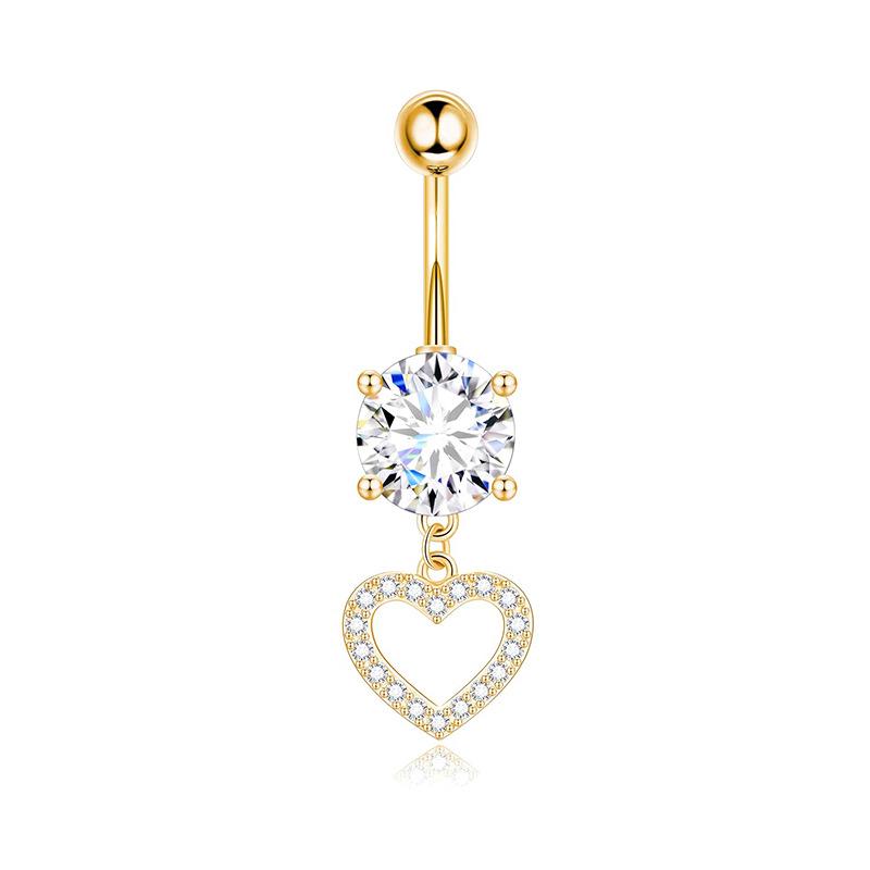 Heart-Shaped Rhinestone Belly Button Ring 5-Piece Set