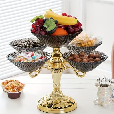 1pc, European-Style Rotating Fruit Basket, Multi-Tier Snack and Candy Dish, Living Room Decorative Centerpiece, Plastic Fruit Stand, Party Supplies