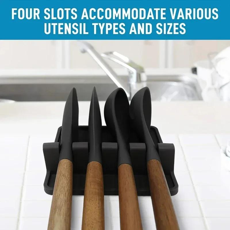 Food-grade Silicone 4-compartment Kitchenware Storage Rack, Silicone Tableware Rack, Drip Pad, High-temperature Resistant Pad