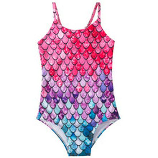 Girls' Long-Sleeve Mermaid One-Piece Swimsuit - Quick-Dry, Sun Protection