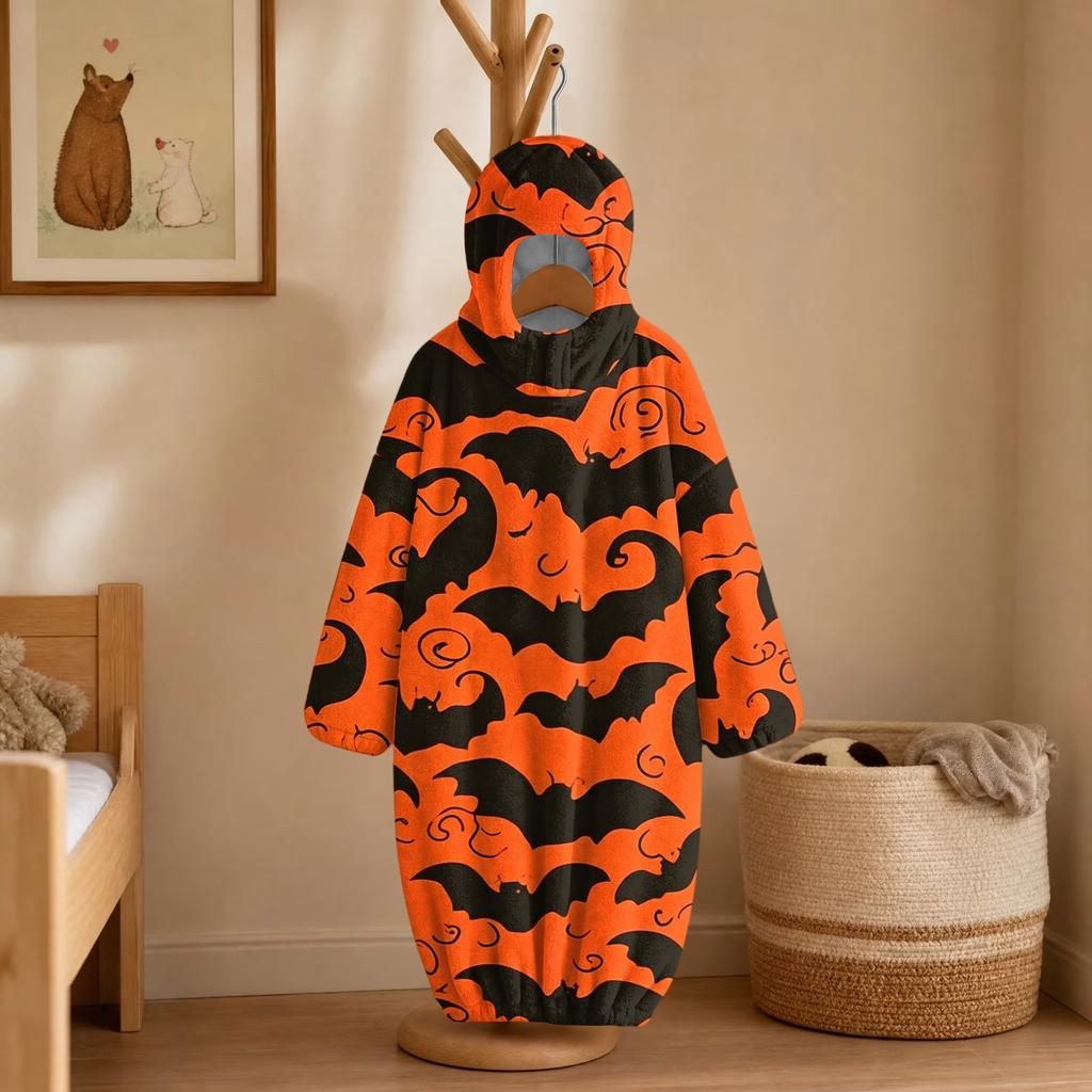 Kids Halloween Printed Flannel Romper Pajama Set for Fun Holiday Sleepwear
