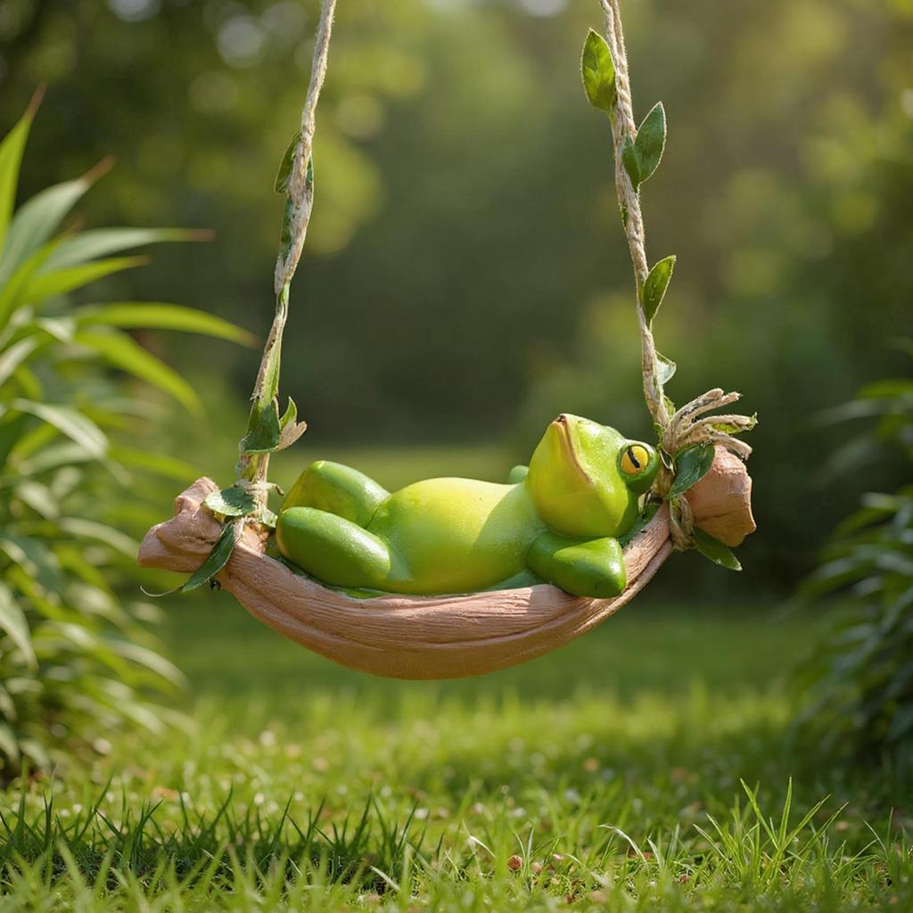 Frog Statues For Garden Sleeping Frog Swing Tree Ornament Realistic Resin Animal Figurine For Yard Garden Lawn Balcony Patio