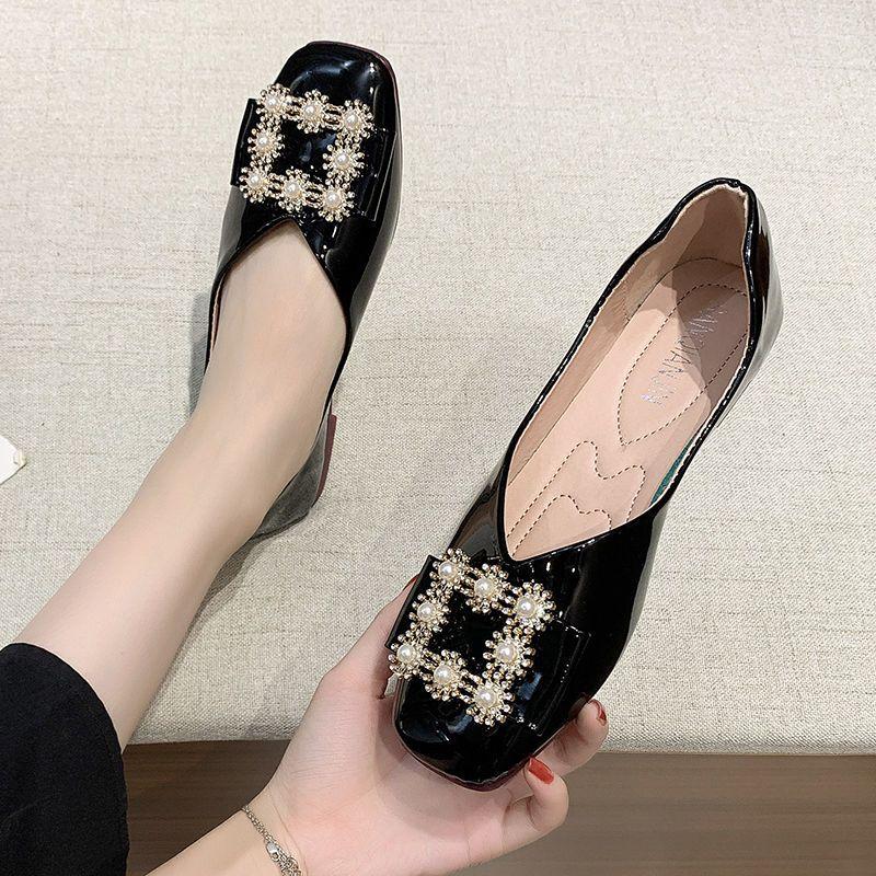 Fashion Women's Flat Shoes Square Toe Slip-on Moccasins Rhinestone Ladies Footwear Offer Chic Point with Discount Shoe Elegant Dress Non