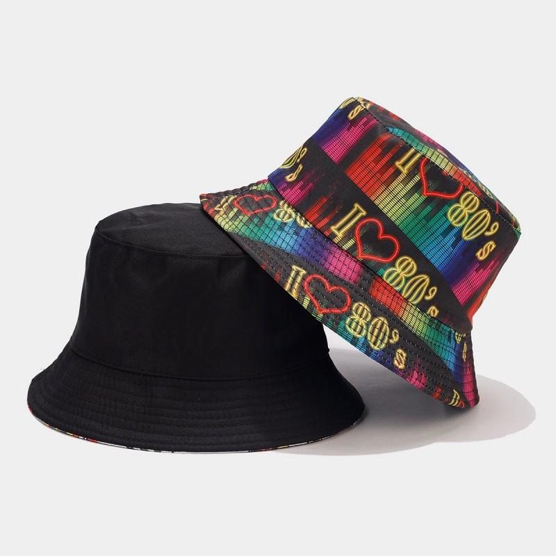 Europäischer und Amerikanischer Retro Klassiker 80er 90er Party Fischerhut Unisex Mode Graffiti Wendbarer Fischerhut