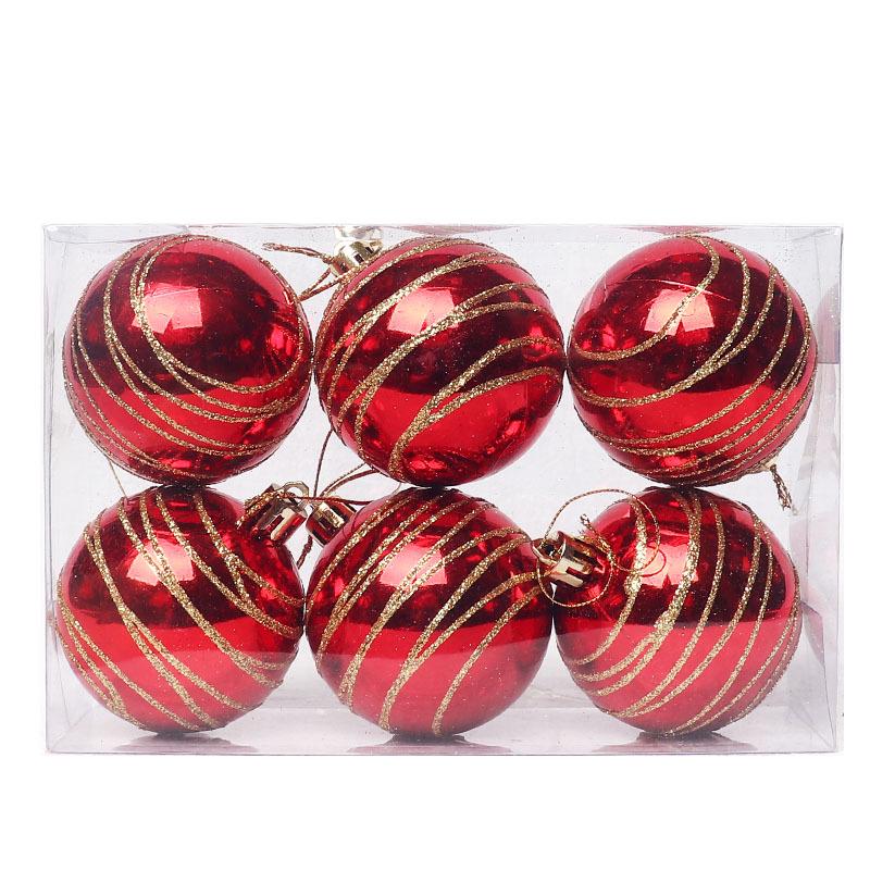 Popular Hand-Painted Striped Christmas Ball Ornaments: 6cm Electroplated Plastic, Set of 6