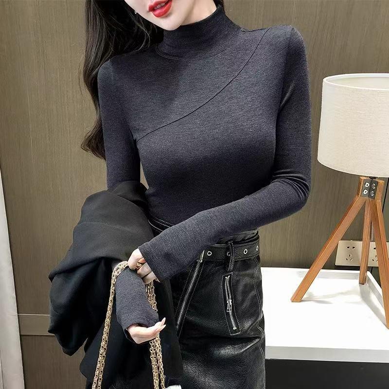 Women's Fleece-Lined Velvet Half-High Collar Shirt | Stylish, Warm Autumn/Winter Base Layer Top 2025