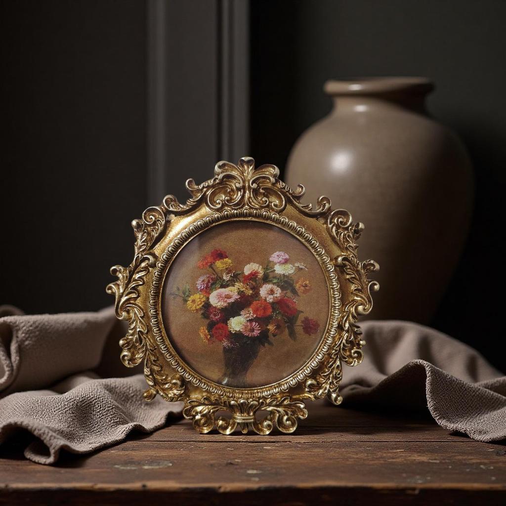 European Retro Carved Photo Frame: French Light Luxury Resin Decor for Wall or Tabletop in Living Room or Bedroom.