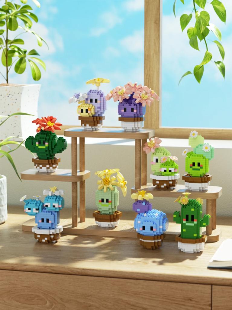 Micro Building Block Cactus Potted Plant Sets Room Desk Decoration Toys Children Assembly Brick Toys for Kids Christmas Gifts