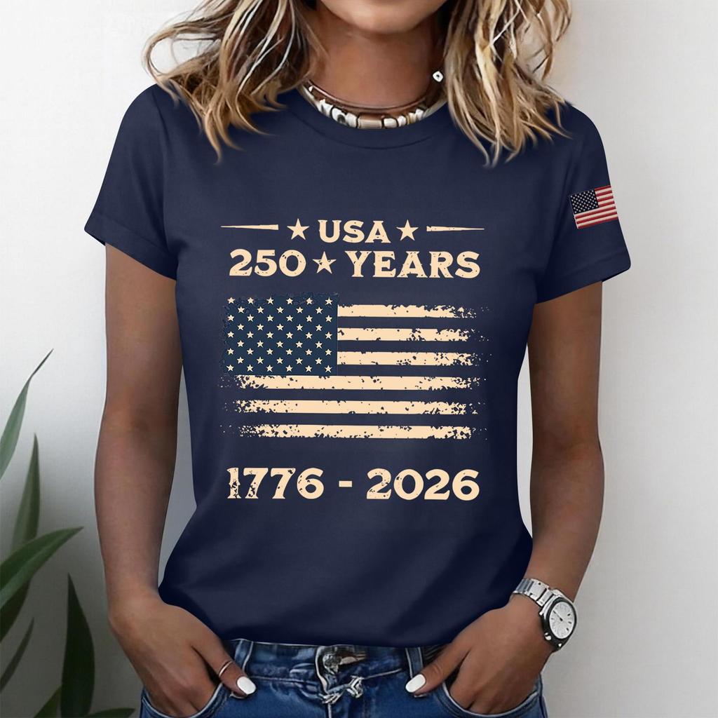 Women's Fashion Casual Printed Short Sleeve Round Neck Pullover Tops