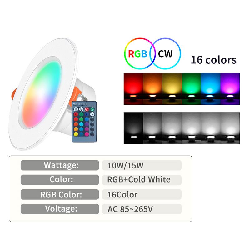 1/2/3/4PCS RGB LED Downlight 16colors Dimmable Spotlight 10W/15W IR Remote Led Down Light For Room Decor AC220V LED Panel