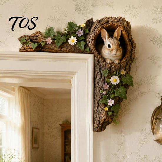 Whimsical Home Entryway Decor Chipmunk Tree Hollow Door Topper, Squirrel Owl Wooden Frame Sign, Decorative Hole Ornament Animals Corner Ornament,