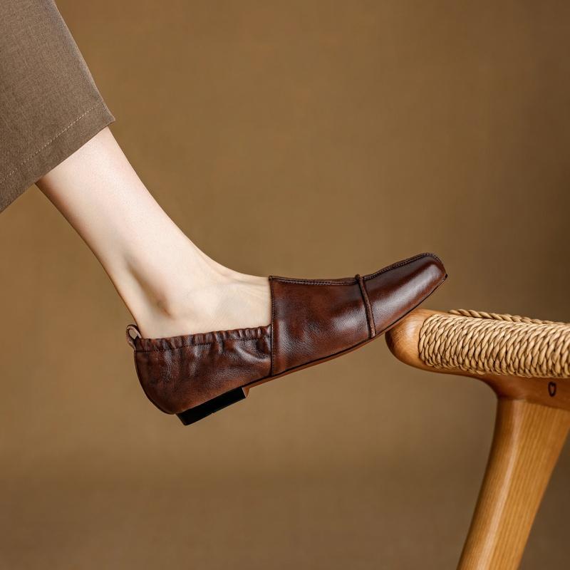 Fashion 2025 NEW Autumn Women Loafers Genuine Leather Women Shoes Square Toe Chunky Heel Shoes Women Flats Soft Ladies Shoes