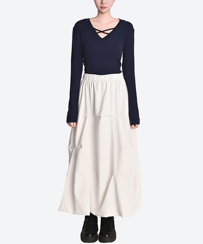 Keulleiseu Point Balloon Maxi Skirt_Light Olive