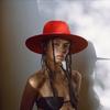 Autumn and Winter New Big Red Wool Top Hat Bow Webbing Wool Felt Sun Hat Women's Retro French Elegance