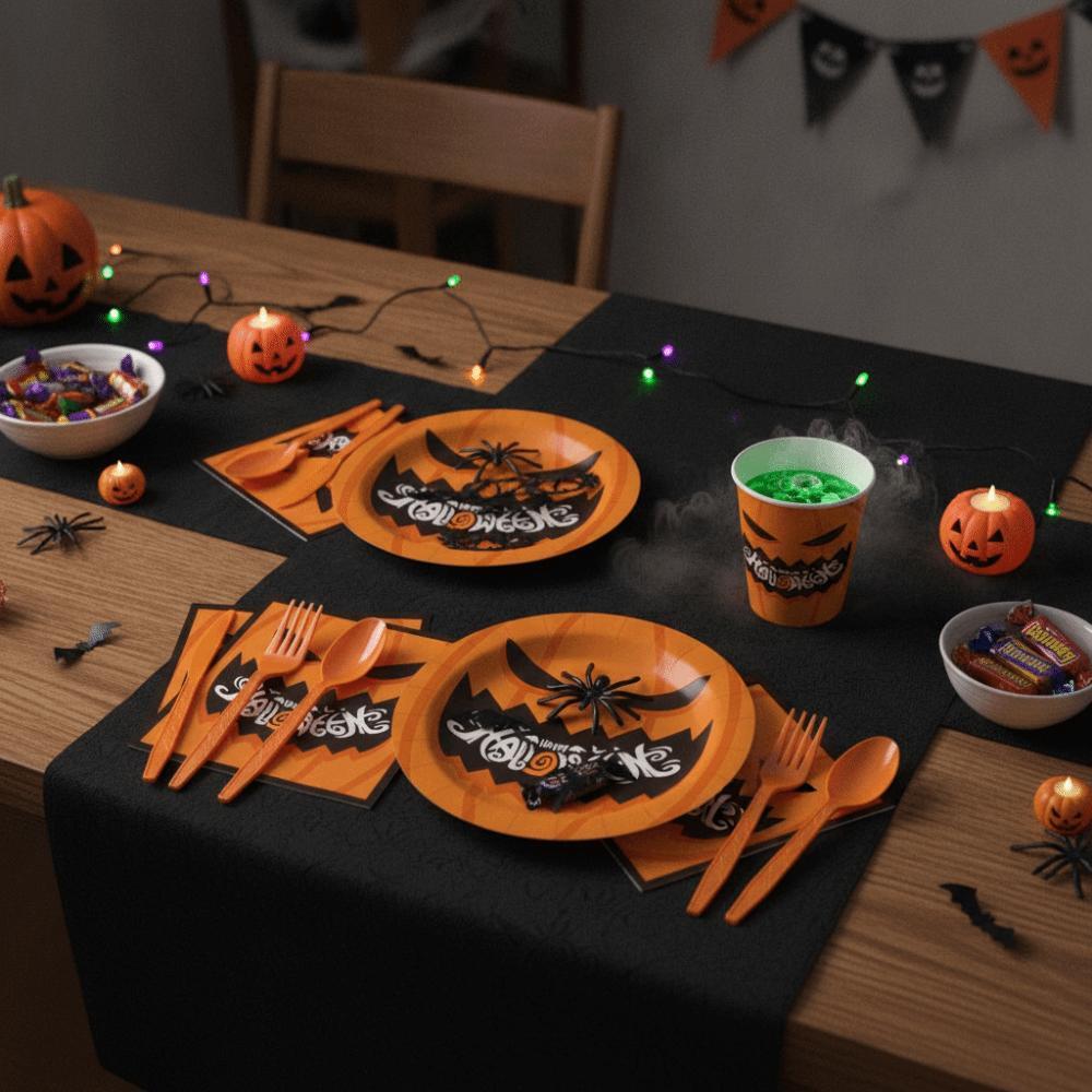Pumpkin Pattern Disposable Plate Cup Set Decorative Disposable Utensils Set Home
