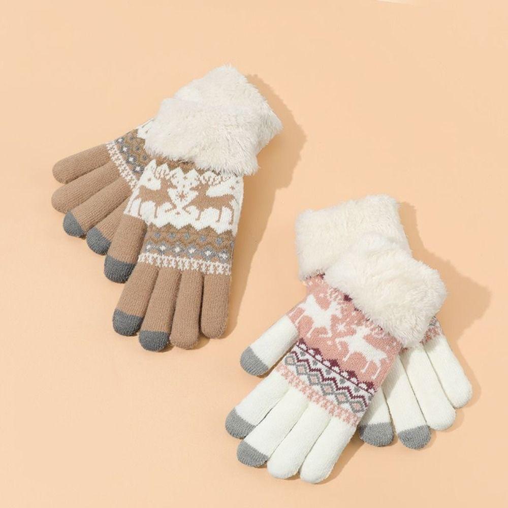 Wool Christmas Knitted Gloves Thickened Winter Mittens Fashion Full Finger Gloves  Women