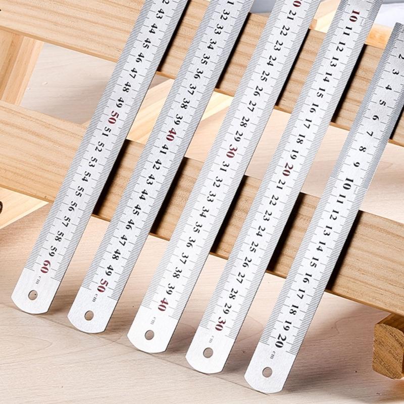 Stainless Steel Ruler with Inches Centimeters Scales Math Measuring Ruler Geometry Drafting Tool for Drawing Drafting