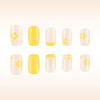 24 Pcs Short Square False Nail Flowers Artificial Nail Yellow French Tip Stick On Nail Glossy Press On Nail for Woman