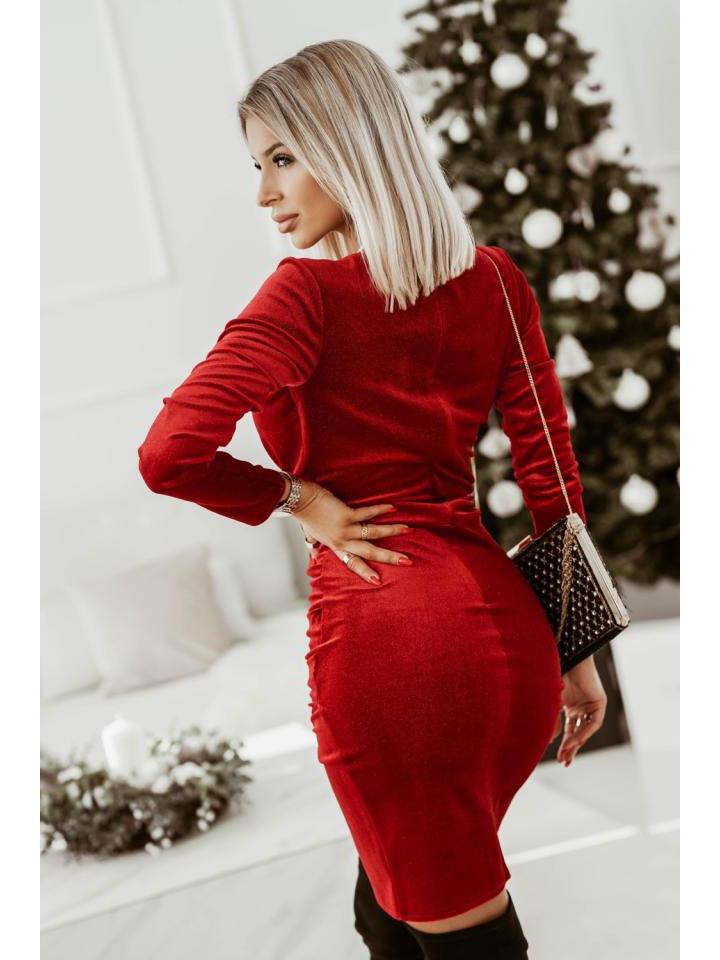 2025 Jarní Sametové Bodycon Šaty s Výstřihem do V a Dlouhým Rukávem