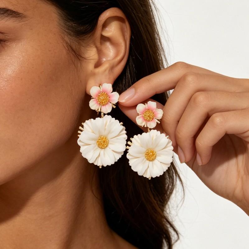 Dopamine Statement Earrings Women Bold Floral Design Ocean Vacation Style Electroplated Iron Multi-Color Options