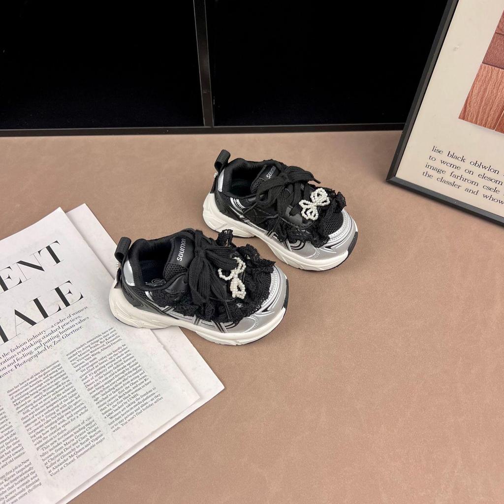 Girls' Lightweight Rhinestone Lace Sneakers - 2026 Spring/Autumn Fashion Versatile Student Sports Shoes