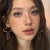 Vintage Fashionable Geometric Line Women's Earrings Handmade Hollowed-out Elegant Cross Earrings