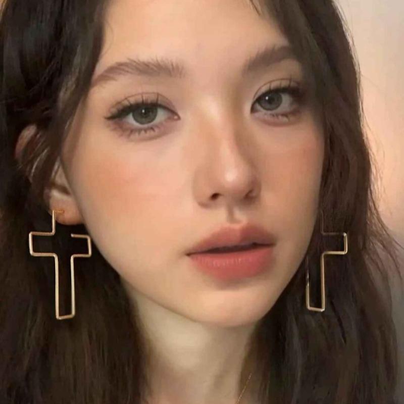 Big Hollow Cross Drop Statement Earrings for Women Statement Dangle Studs Earring Lightweight Fashion Punk Holiday Jewelry