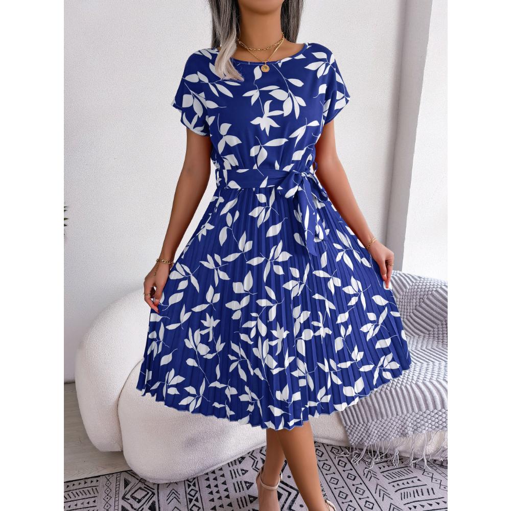 Ins Spring and Summer Casual Short Sleeved Pleated Dress Women's Fashion Versatile Trendy Commuting