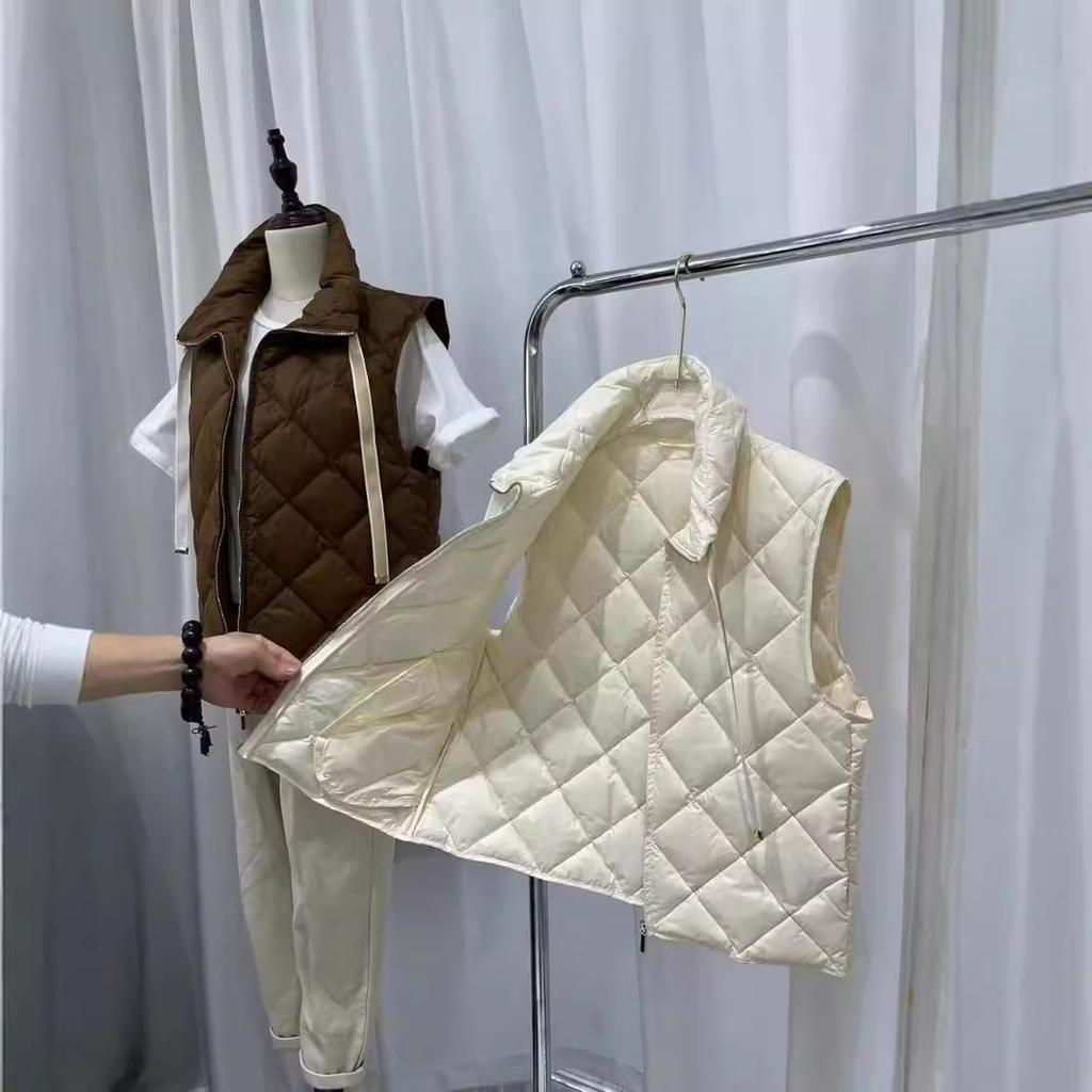 European rhombus down vest women's autumn and winter new stand-up collar vest outer wear European version thermal vest