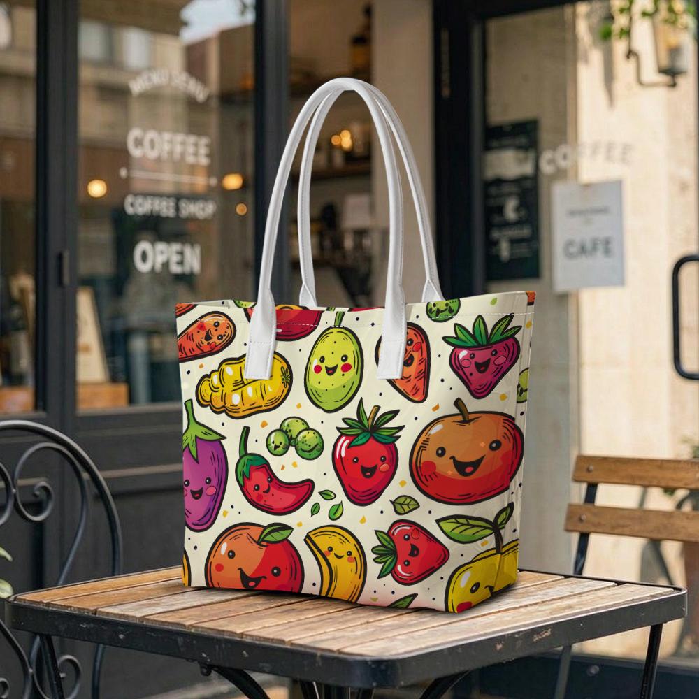 Cute Cartoon Fruit Printed Shoulder Tote Bag Casual Daily Grocery Shopping Handbag for Women