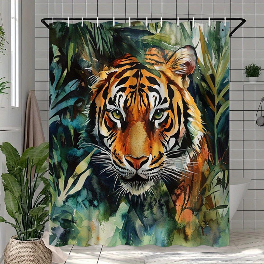 

Tiger Forest Leaves Washable Dirt-Resistant Shower Curtain Shower Head Waterproof Polyester Bath Curtain For Home Decor W60H190(CM)-1 Pcs