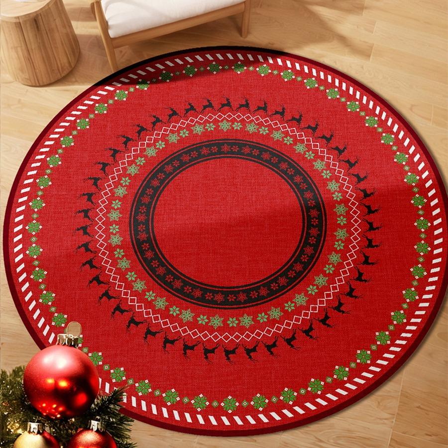 Christmas Round Carpet Living Room Vintage Light Luxury Mats for Bedroom Carpet Home Decoration Floor Mat Soft Short Plush Rug