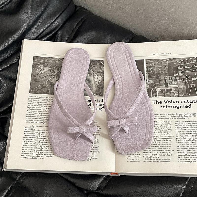 French thick heel sandals new bow cover toe cool slippers summer fairy wind vacation stepping on shit flip-flops sandals