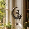 Gotische Windspiele Hexe Mondglocke, Sichel mit Schwarzer Katze Hängende Glocke, Gartenornamente Mystische Dekoration für Veranda Terrasse Balkon Fenster, Halloween
