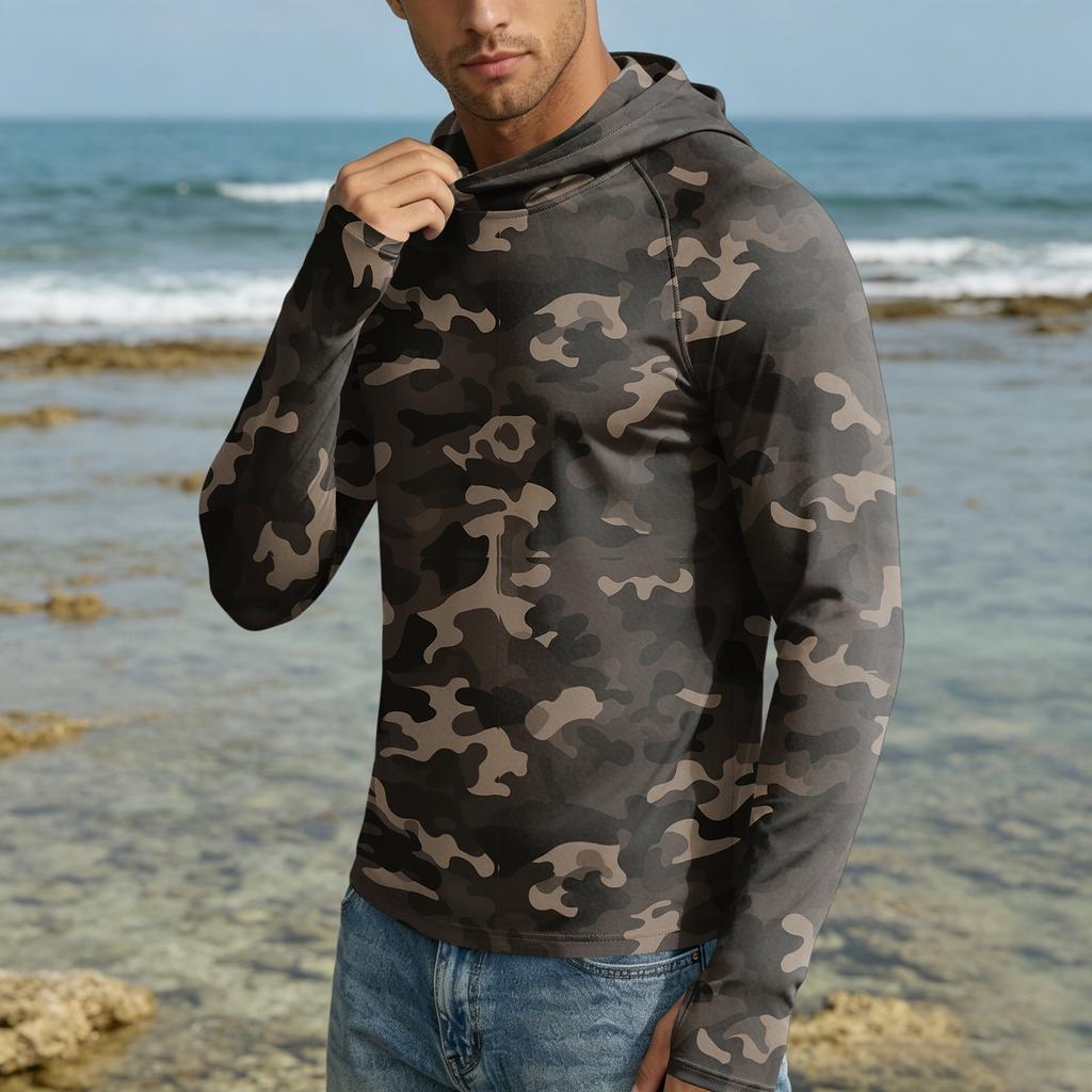 Men 50 Plus Sun Hoodie Long Sleeve Lightweight Quick Dry Hooded Shirt for Outdoor Activities