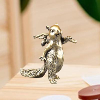 Brass Squirrel Figurine,Desk Decoration Mini Collectible Small Sculpture Tea Pet for Table Home