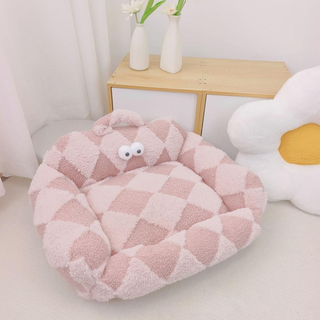 Autumn and Winter Warm Thickened Pet Litter Dog Litter Cat Litter Striped Diamond Sofa Litter Small and Medium Sized Dog Cat Large Eye Socket