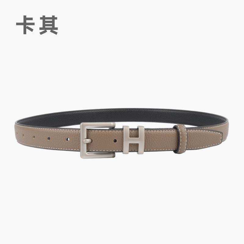 Lychee Pattern First Layer Cowhide Leather Women'S Belt Simple H Women'S Belt With Jeans Casual Pants