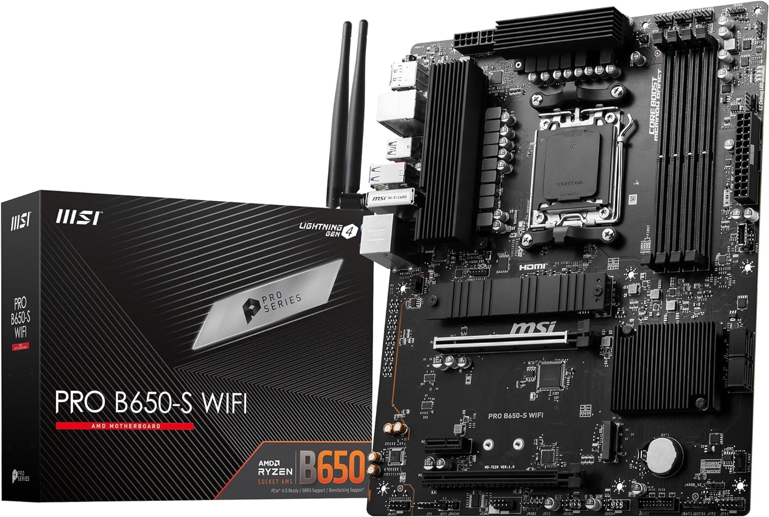 

Материнська плата MSI PRO WIFI з надійним блоком живлення зі стабільною фазою друкованої плати Сумісність із ATX Серія AMD Ryzen сумісна MB6268 B650-S [Оснащено B650]