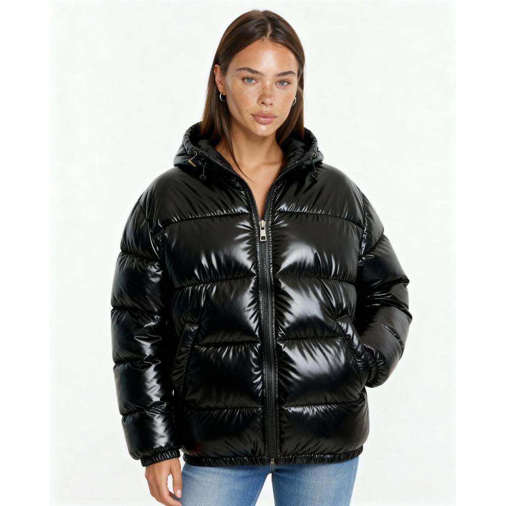 Damen Kapuze Langarm Einfarbig Daunenjacke Lockerer Schnitt Freizeit Wintermantel