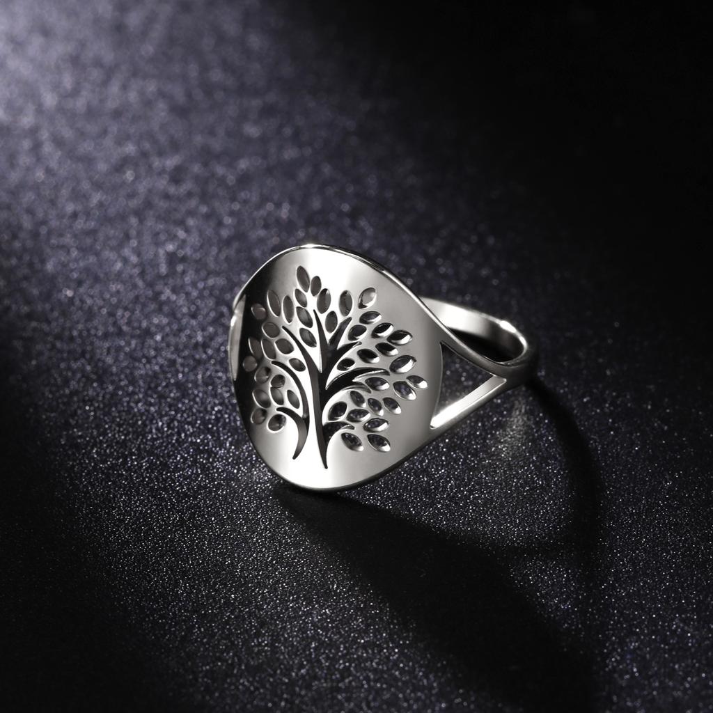 Retro Tree of Life Stainless Steel Ring for Men and Women Lucky Talisman Jewelry Fashion Wide Finger Ring Birthday Gift