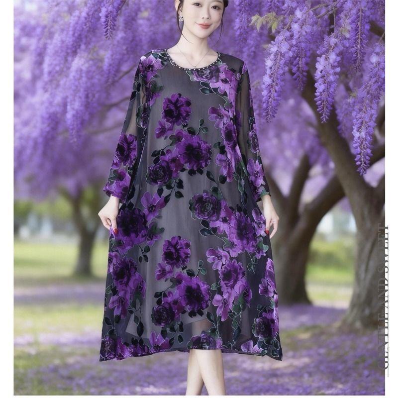 Женское вельветовое платье большого размера Весна-Лето Винтажное Свободное Длинное Цветочное Платье XL