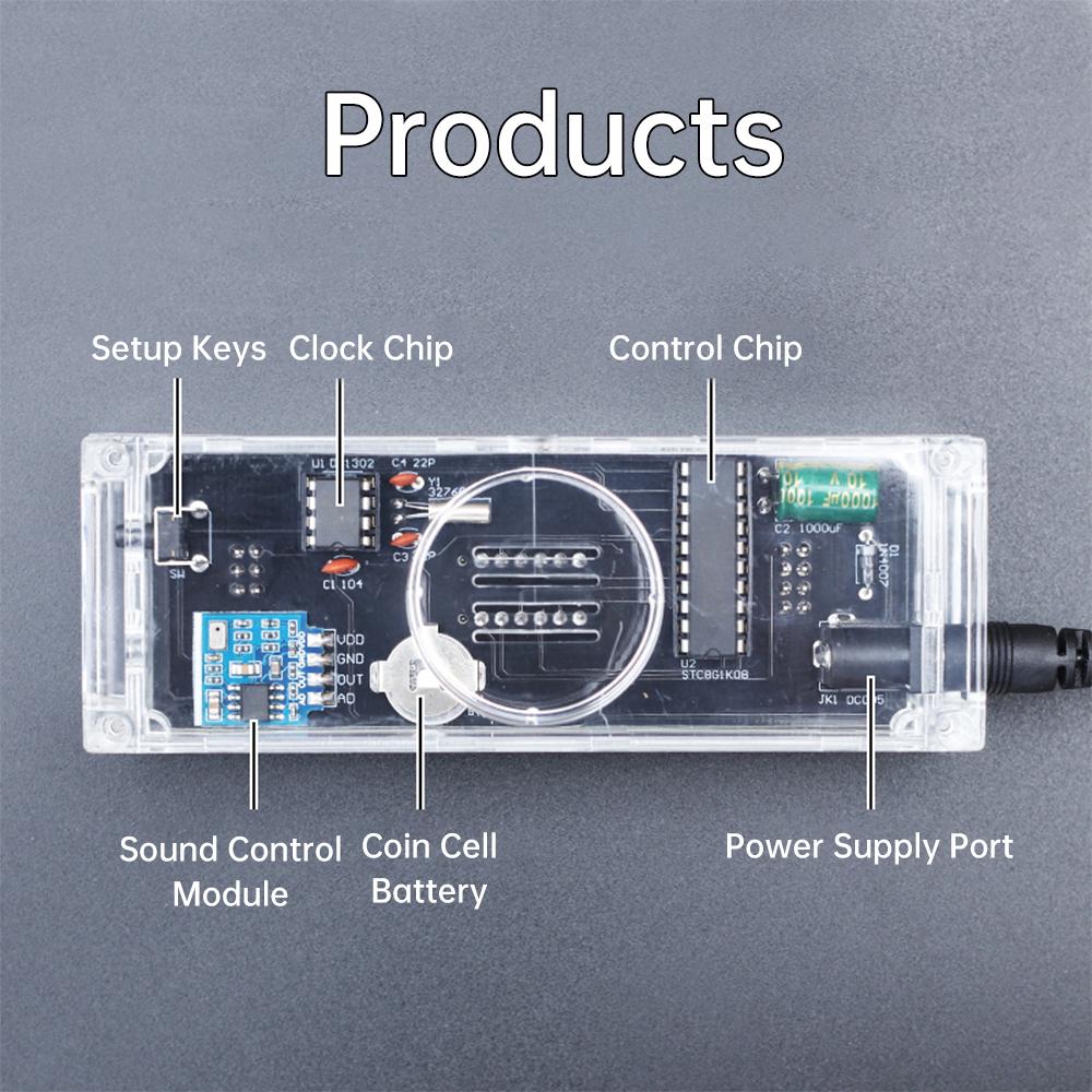 DIY Digital Clock Kit Voice Control Music Spectrum Display RGB LED Soldering Project Practice Solder Diy Electronic Kit