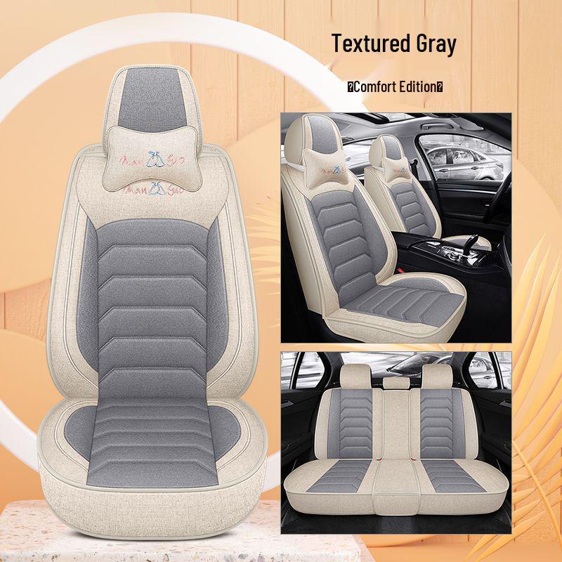 Four Seasons Universal Cotton Linen Car Seat Cushion - Full Coverage Linen Fiber Cover