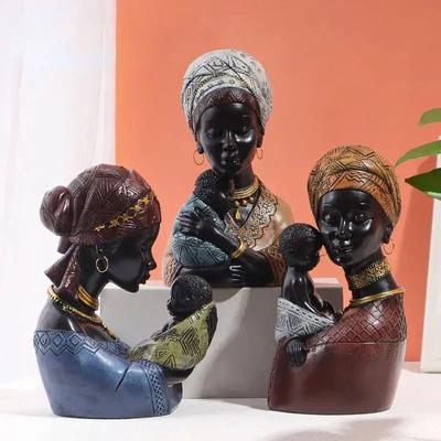 Africké Tribal Exotické Ornamenty Retro Africké Černošky Figurky Vintage postava Socha Pryskyřice Umělecká postava pro interiér